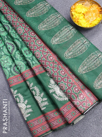 Semi chanderi saree green and brown with allover ajrakh prints and embroidery butta border - {{ collection.title }} by Prashanti Sarees