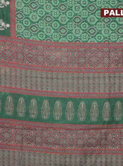 Semi chanderi saree green and brown with allover ajrakh prints and embroidery butta border - {{ collection.title }} by Prashanti Sarees