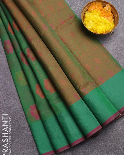 Semi chanderi saree green and pink shade with allover thread weaves and woven border - {{ collection.title }} by Prashanti Sarees