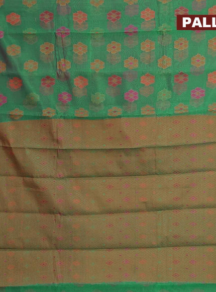 Semi chanderi saree green and pink shade with allover thread weaves and woven border - {{ collection.title }} by Prashanti Sarees