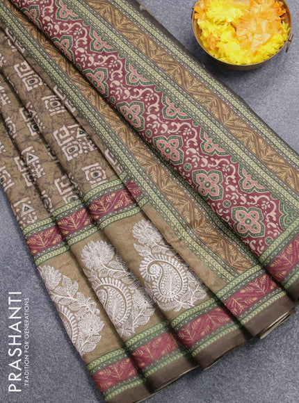 Semi chanderi saree green shade with allover batik prints and embroidery butta border - {{ collection.title }} by Prashanti Sarees