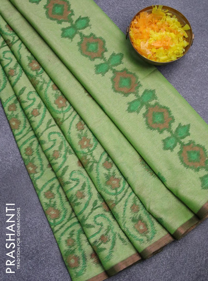 Semi chanderi saree green shade with allover ikat weaves and zari woven piping border - {{ collection.title }} by Prashanti Sarees