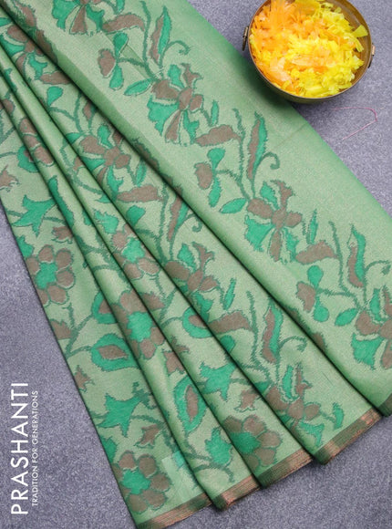 Semi chanderi saree green with allover ikat weaves and zari woven piping border - {{ collection.title }} by Prashanti Sarees