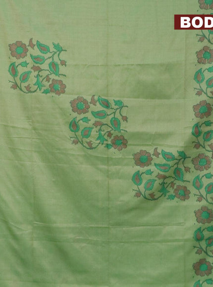 Semi chanderi saree green with allover ikat weaves and zari woven piping border - {{ collection.title }} by Prashanti Sarees