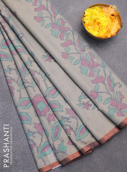 Semi chanderi saree grey with allover ikat weaves and zari woven piping border - {{ collection.title }} by Prashanti Sarees