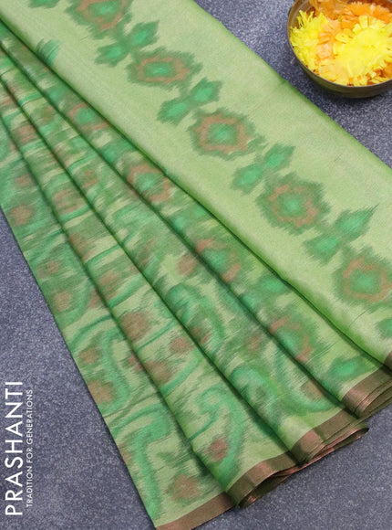 Semi chanderi saree light green with allover ikat weaves and zari woven piping border - {{ collection.title }} by Prashanti Sarees