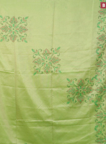 Semi chanderi saree light green with allover ikat weaves and zari woven piping border - {{ collection.title }} by Prashanti Sarees