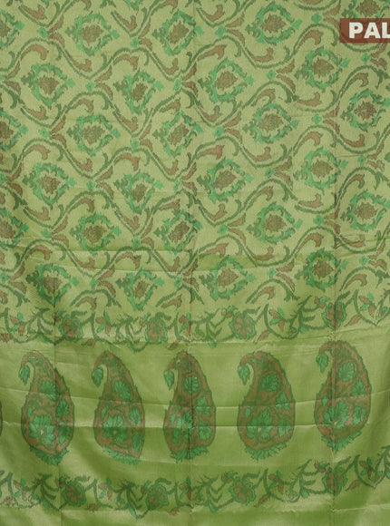 Semi chanderi saree light green with allover ikat weaves and zari woven piping border - {{ collection.title }} by Prashanti Sarees