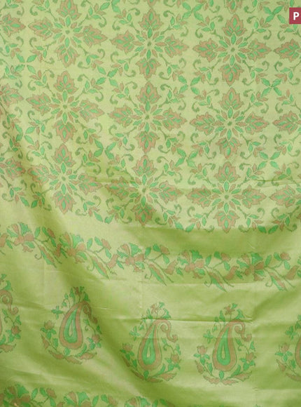 Semi chanderi saree light green with allover ikat weaves and zari woven piping border - {{ collection.title }} by Prashanti Sarees