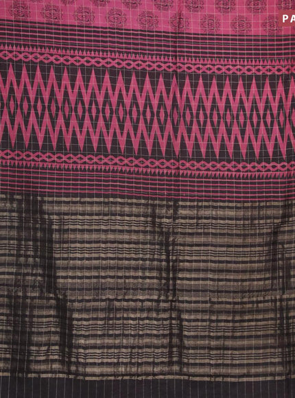 Semi chanderi saree maroon shade and black with allover prints & zari checked pattern and zari woven border - {{ collection.title }} by Prashanti Sarees