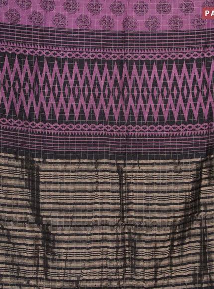 Semi chanderi saree mild purple and black with allover prints & zari checked pattern and zari woven border - {{ collection.title }} by Prashanti Sarees