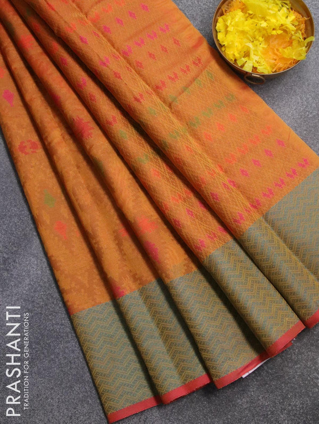 Semi chanderi saree mustard yellow and pink shade with allover thread weaves and woven border - {{ collection.title }} by Prashanti Sarees