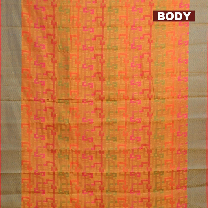 Semi chanderi saree mustard yellow and pink shade with allover thread weaves and woven border - {{ collection.title }} by Prashanti Sarees