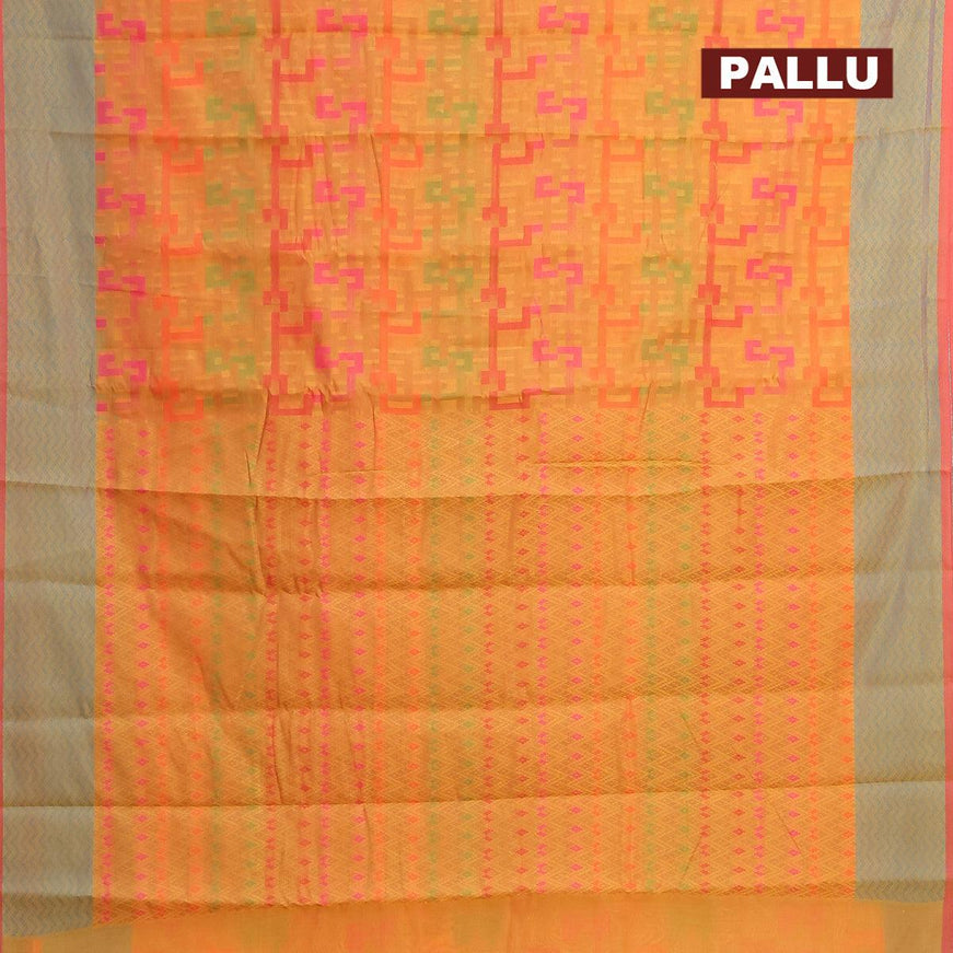 Semi chanderi saree mustard yellow and pink shade with allover thread weaves and woven border - {{ collection.title }} by Prashanti Sarees