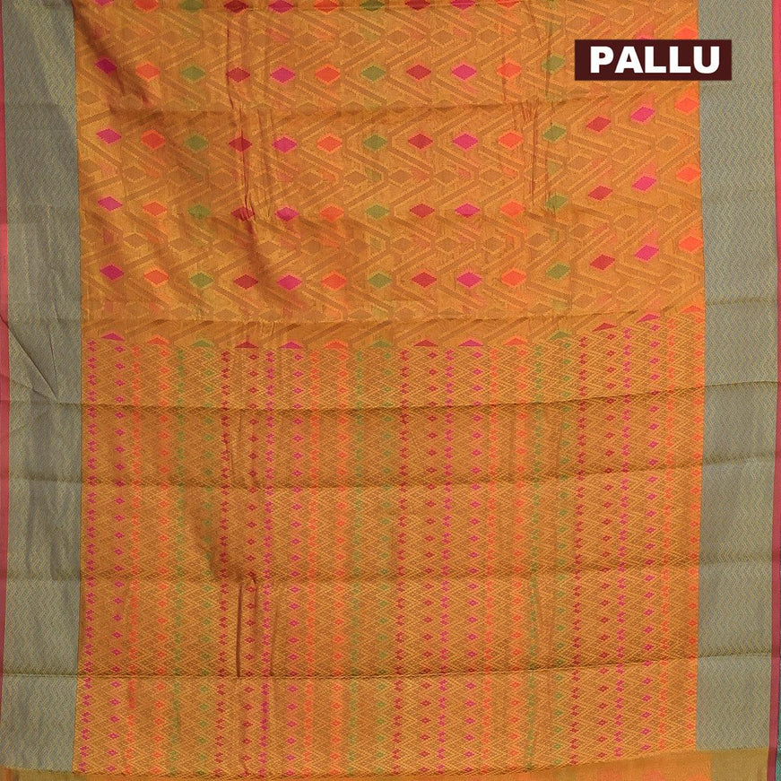 Semi chanderi saree mustard yellow and pink with allover thread weaves and woven border - {{ collection.title }} by Prashanti Sarees