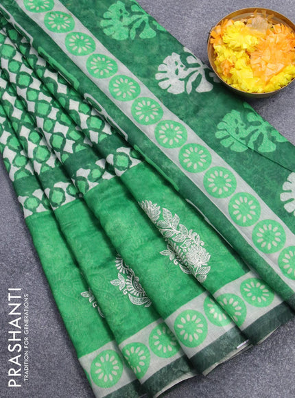 Semi chanderi saree off white and green with allover prints and embroidery butta border - {{ collection.title }} by Prashanti Sarees