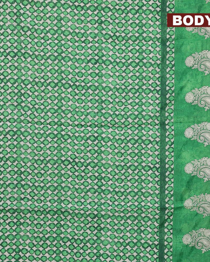 Semi chanderi saree off white and green with allover prints and embroidery butta border - {{ collection.title }} by Prashanti Sarees