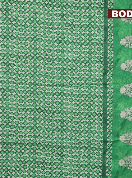 Semi chanderi saree off white and green with allover prints and embroidery butta border - {{ collection.title }} by Prashanti Sarees