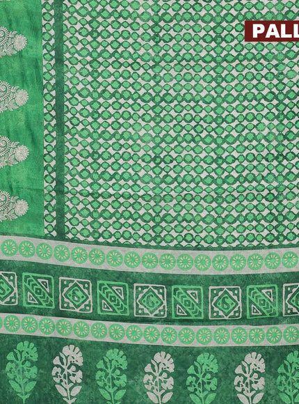 Semi chanderi saree off white and green with allover prints and embroidery butta border - {{ collection.title }} by Prashanti Sarees