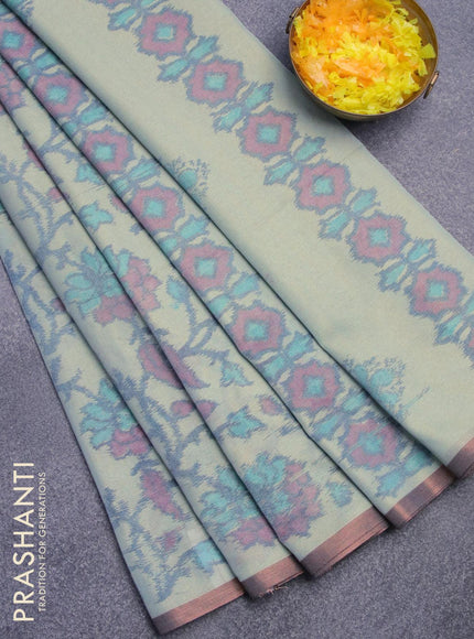 Semi chanderi saree pastel blue shade with allover ikat weaves and zari woven piping border - {{ collection.title }} by Prashanti Sarees