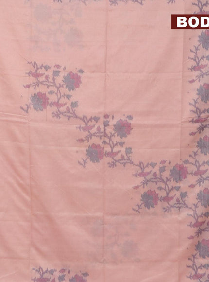 Semi chanderi saree pastel pink with allover ikat weaves and zari woven piping border - {{ collection.title }} by Prashanti Sarees