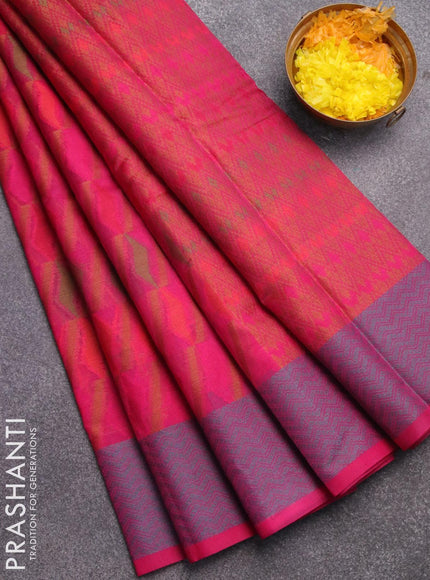 Semi chanderi saree pink and with allover thread weaves and woven border - {{ collection.title }} by Prashanti Sarees