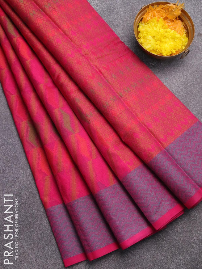 Semi chanderi saree pink and with allover thread weaves and woven border - {{ collection.title }} by Prashanti Sarees