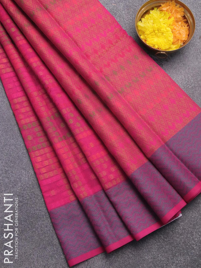 Semi chanderi saree pink and with allover thread weaves and woven border - {{ collection.title }} by Prashanti Sarees