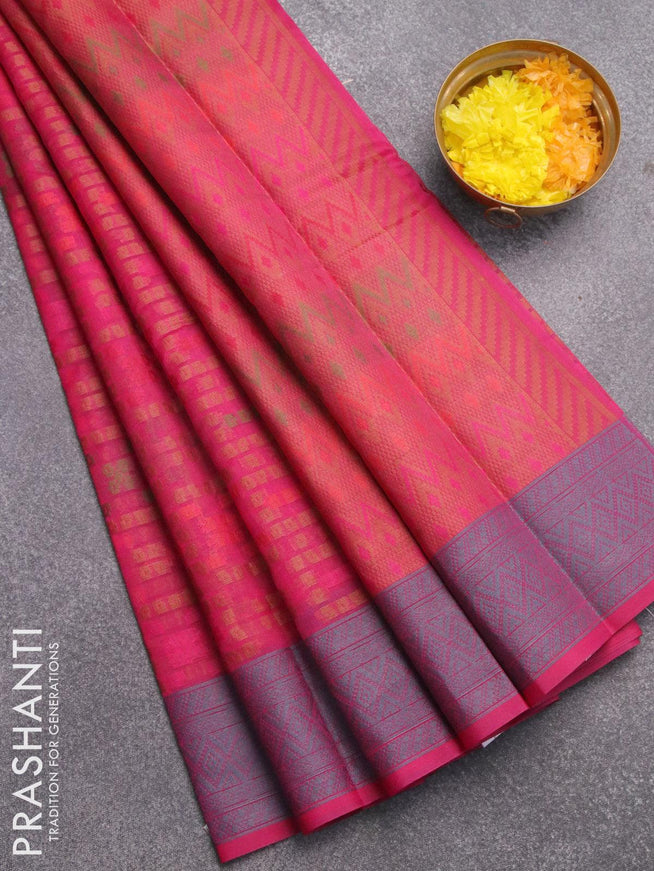 Semi chanderi saree pink and with allover thread weaves and woven border - {{ collection.title }} by Prashanti Sarees