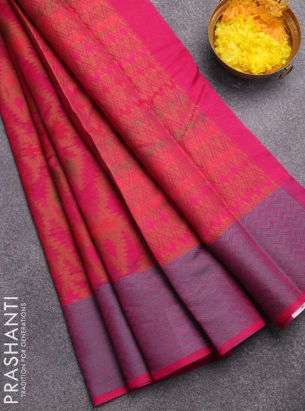 Semi chanderi saree pink and with allover thread weaves and woven border - {{ collection.title }} by Prashanti Sarees