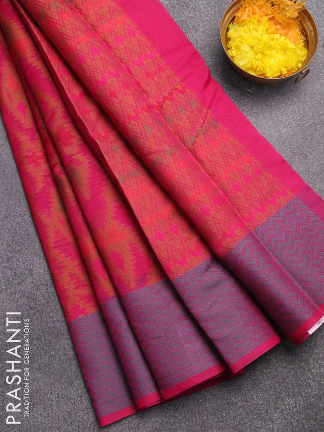 Semi chanderi saree pink and with allover thread weaves and woven border - {{ collection.title }} by Prashanti Sarees