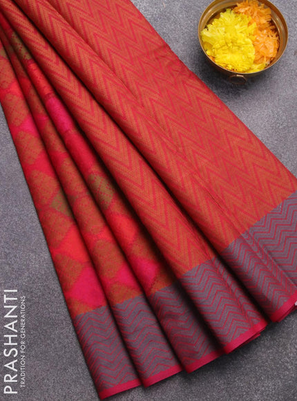 Semi chanderi saree pink and with allover thread weaves and woven border - {{ collection.title }} by Prashanti Sarees