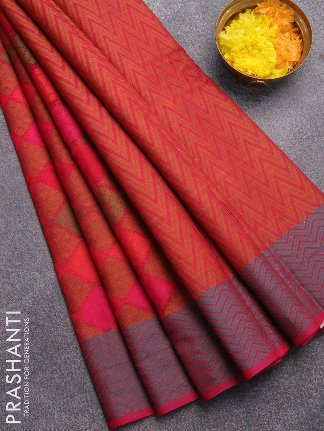 Semi chanderi saree pink and with allover thread weaves and woven border - {{ collection.title }} by Prashanti Sarees