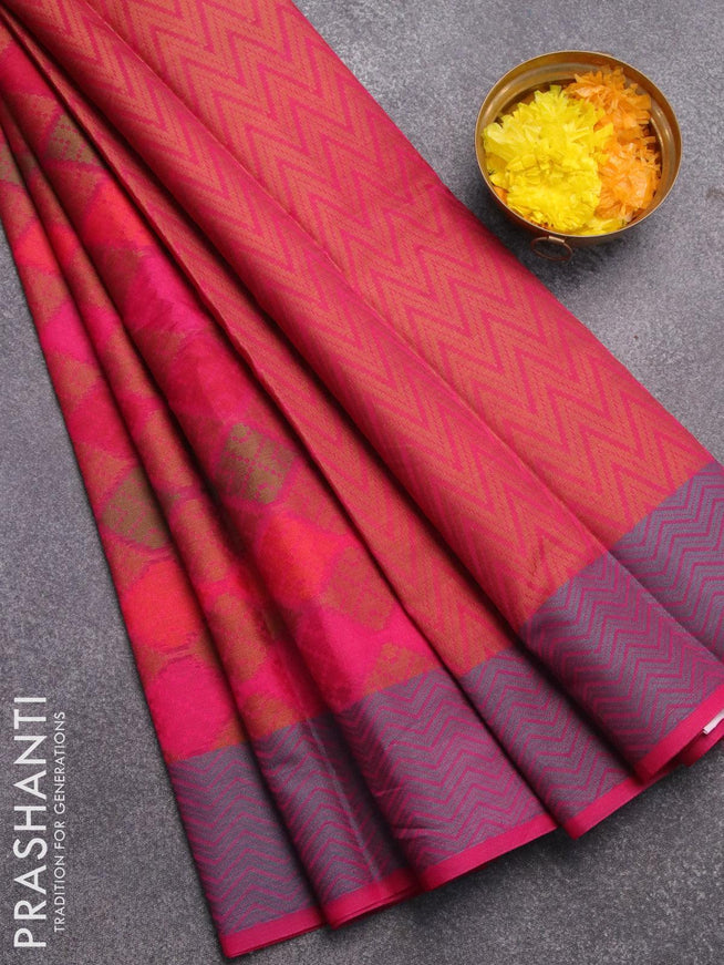 Semi chanderi saree pink and with allover thread weaves and woven border - {{ collection.title }} by Prashanti Sarees