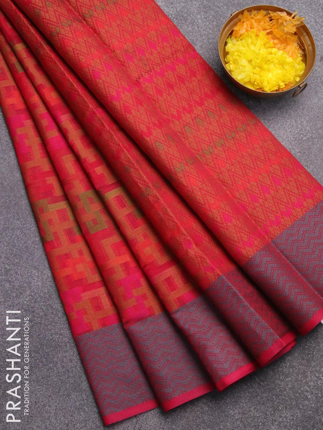 Semi chanderi saree pink and with allover thread weaves and woven border - {{ collection.title }} by Prashanti Sarees