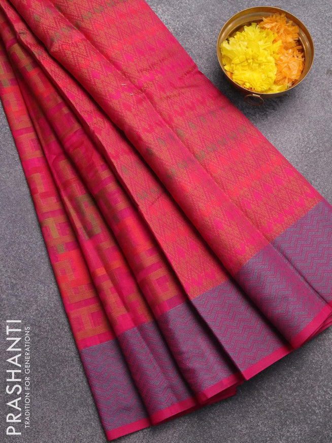 Semi chanderi saree pink and with allover thread weaves and woven border - {{ collection.title }} by Prashanti Sarees