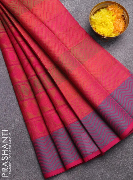 Semi chanderi saree pink and with allover thread weaves and woven border - {{ collection.title }} by Prashanti Sarees