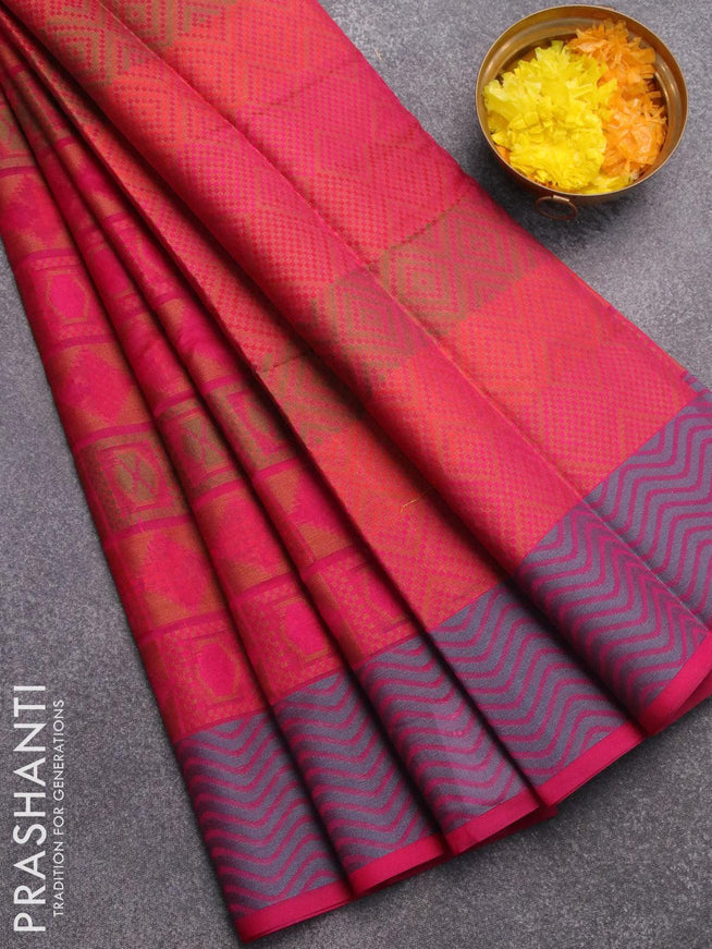 Semi chanderi saree pink and with allover thread weaves and woven border - {{ collection.title }} by Prashanti Sarees