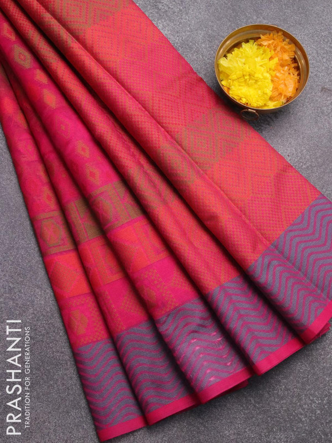 Semi chanderi saree pink and with allover thread weaves and woven border - {{ collection.title }} by Prashanti Sarees