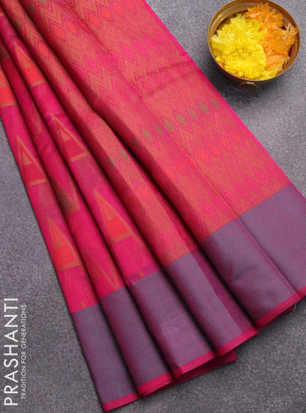 Semi chanderi saree pink and with allover thread weaves and woven border - {{ collection.title }} by Prashanti Sarees