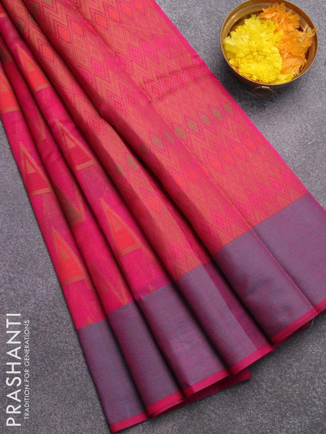 Semi chanderi saree pink and with allover thread weaves and woven border - {{ collection.title }} by Prashanti Sarees