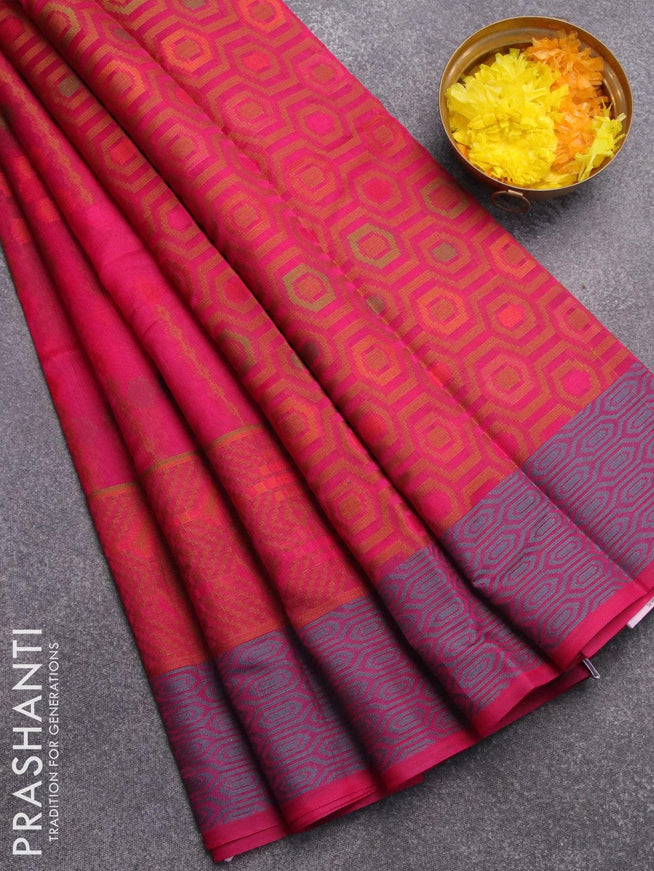 Semi chanderi saree pink and with allover thread weaves and woven border - {{ collection.title }} by Prashanti Sarees