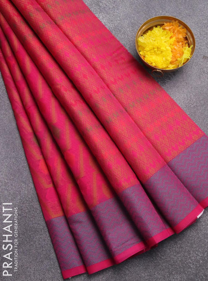 Semi chanderi saree pink and with allover thread weaves and woven border - {{ collection.title }} by Prashanti Sarees