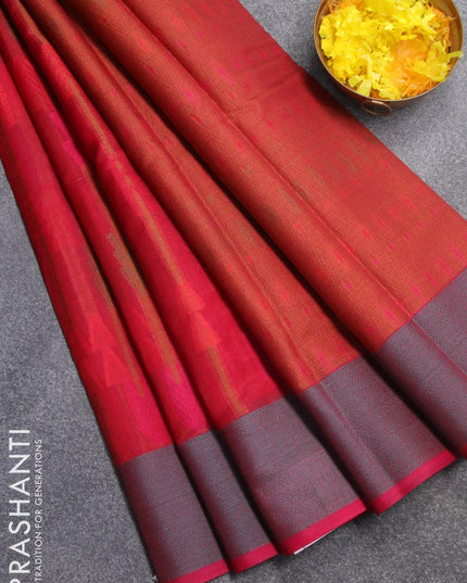 Semi chanderi saree reddish pink and pink with allover thread weaves and woven border - {{ collection.title }} by Prashanti Sarees