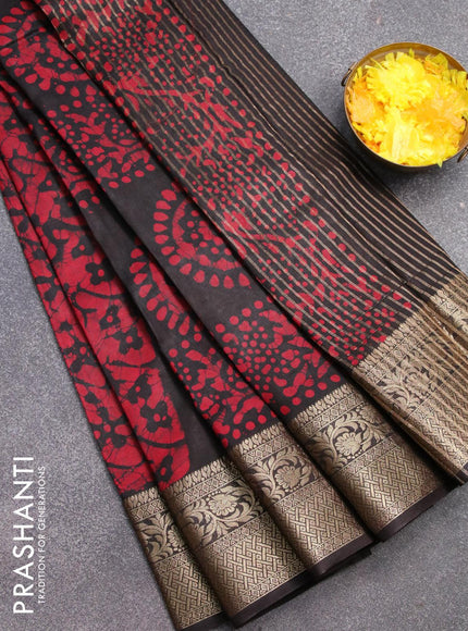 Semi dola saree black and maroon with allover batik prints and kanjivaram style border - {{ collection.title }} by Prashanti Sarees