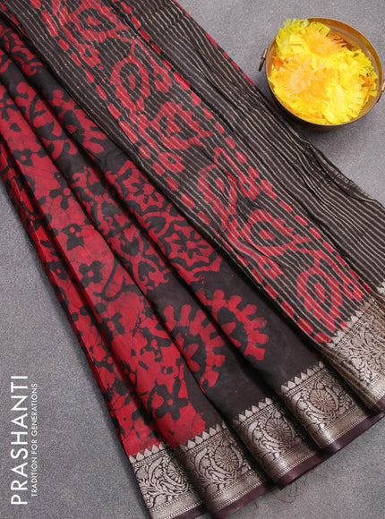 Semi dola saree black and maroon with allover batik prints and kanjivaram style border - {{ collection.title }} by Prashanti Sarees