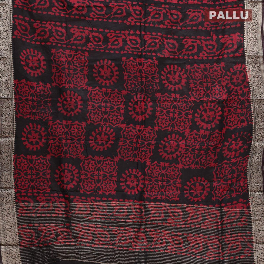 Semi dola saree black and maroon with allover batik prints and kanjivaram style border - {{ collection.title }} by Prashanti Sarees