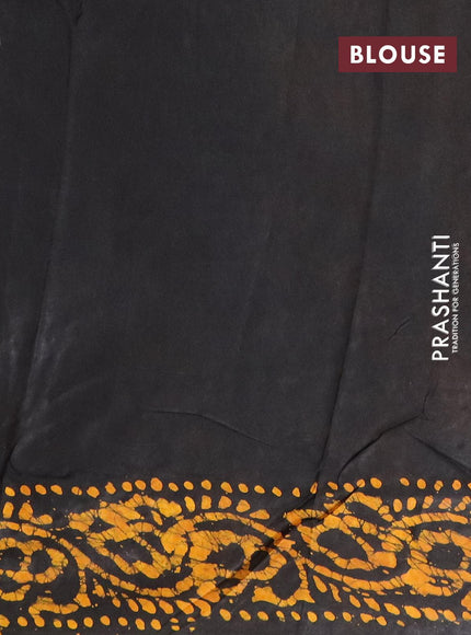 Semi dola saree black and mustard yellow with allover batik prints and kanjivaram style border - {{ collection.title }} by Prashanti Sarees