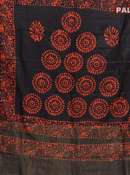 Semi dola saree black and orange with allover batik prints and kanjivaram style border - {{ collection.title }} by Prashanti Sarees