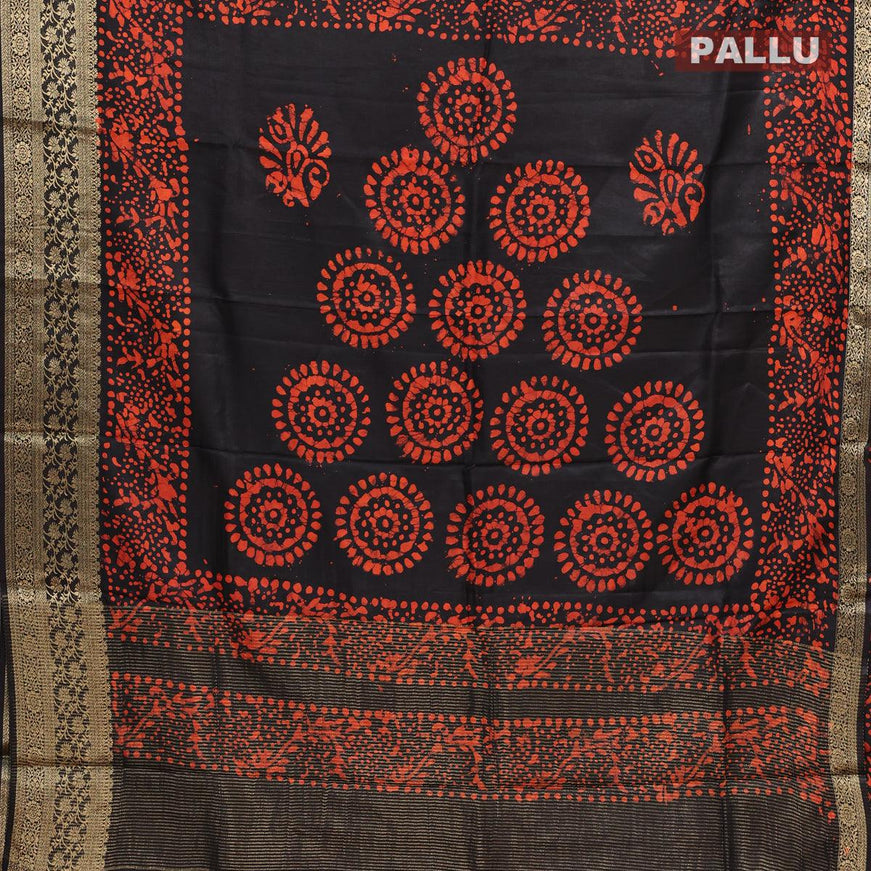 Semi dola saree black and orange with allover batik prints and kanjivaram style border - {{ collection.title }} by Prashanti Sarees